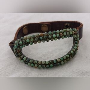 rebels Brown Leather Wrap Bracelet with Turquoise Bead Accents